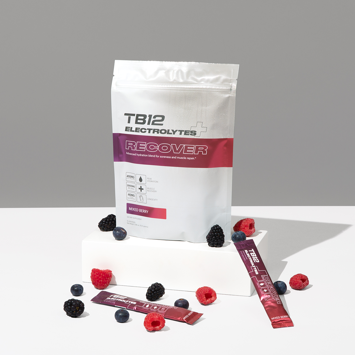 Tb12 Electrolyte Supplement, Blueberry-Pomegranate, On The Go - 15 pack, 0.13 oz stick packs