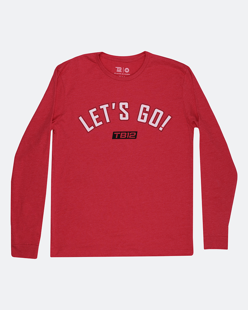 Red long sleeve t-shirt with the graphic Let's Go!