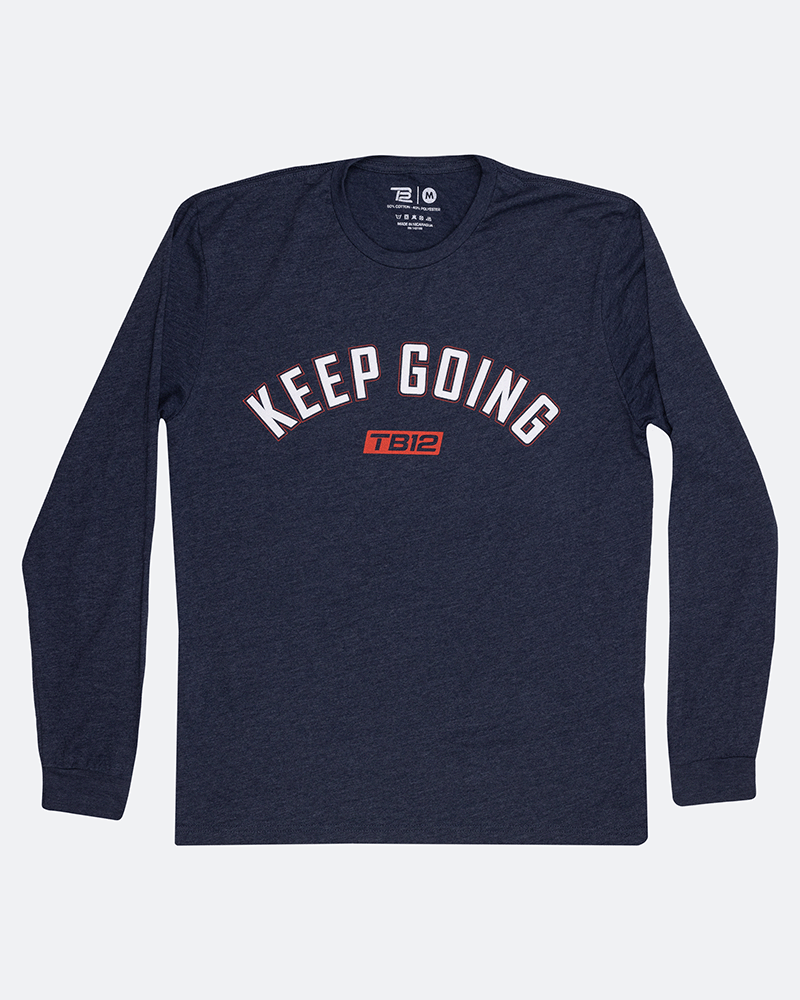Navy long sleeve t-shirt with the graphic Keep Going TB12