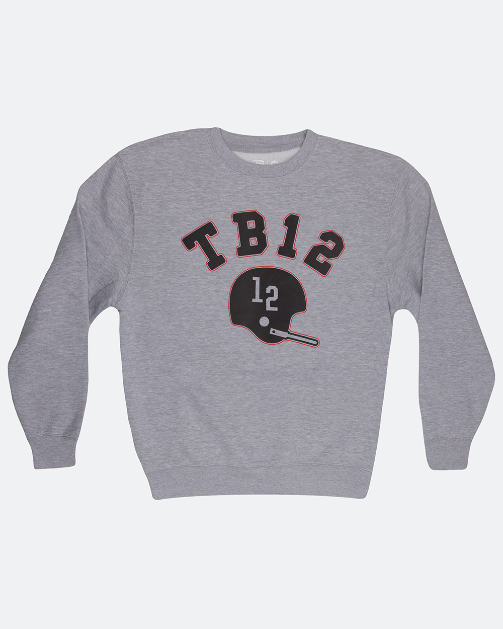 Gray crewneck sweatshirt with TB12 logo